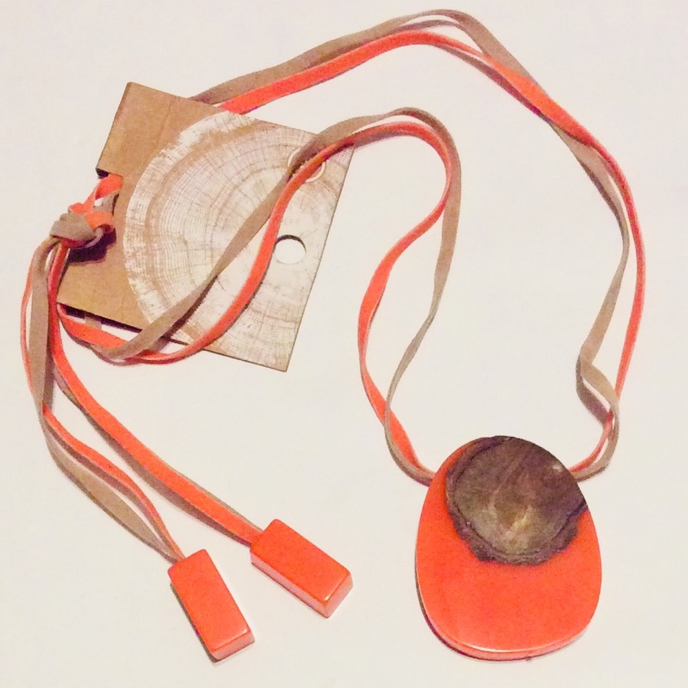 Earthbound Necklace Resin and Wood Coral Orange